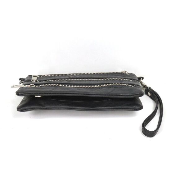 Black Leather Triple Zip Bifold Wristlet Wallet - Picture 5 of 7